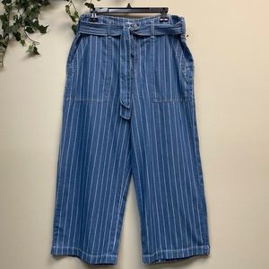 *NWT* Seven7 // Womens Sz 10 Wide Leg Belted Pinstriped Pants w/ Patch Pockets
